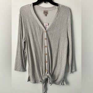 Como Vintage Light Gray Striped Top PXL, Petite XL